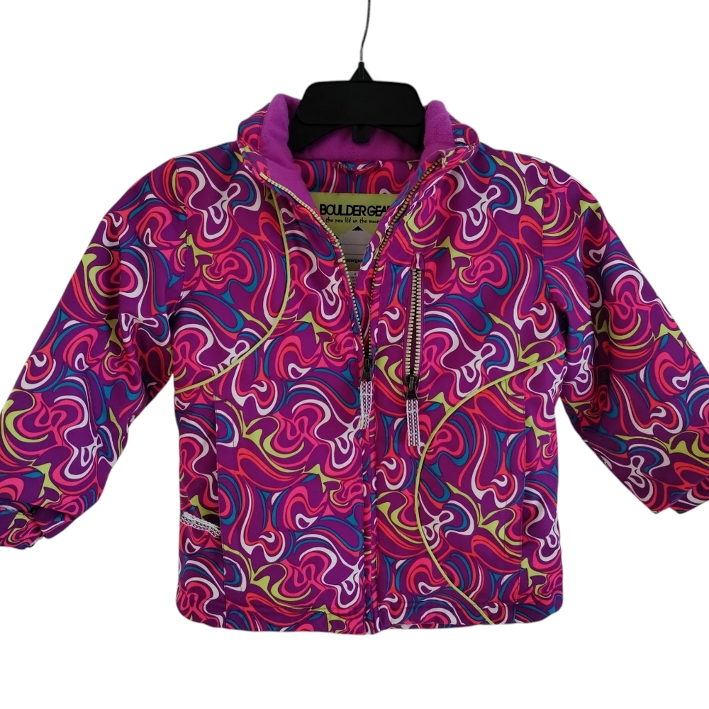 Boulder Gear Ski Jacket Size 4 Youth Junior Removable Hood Full Zip Abstract 